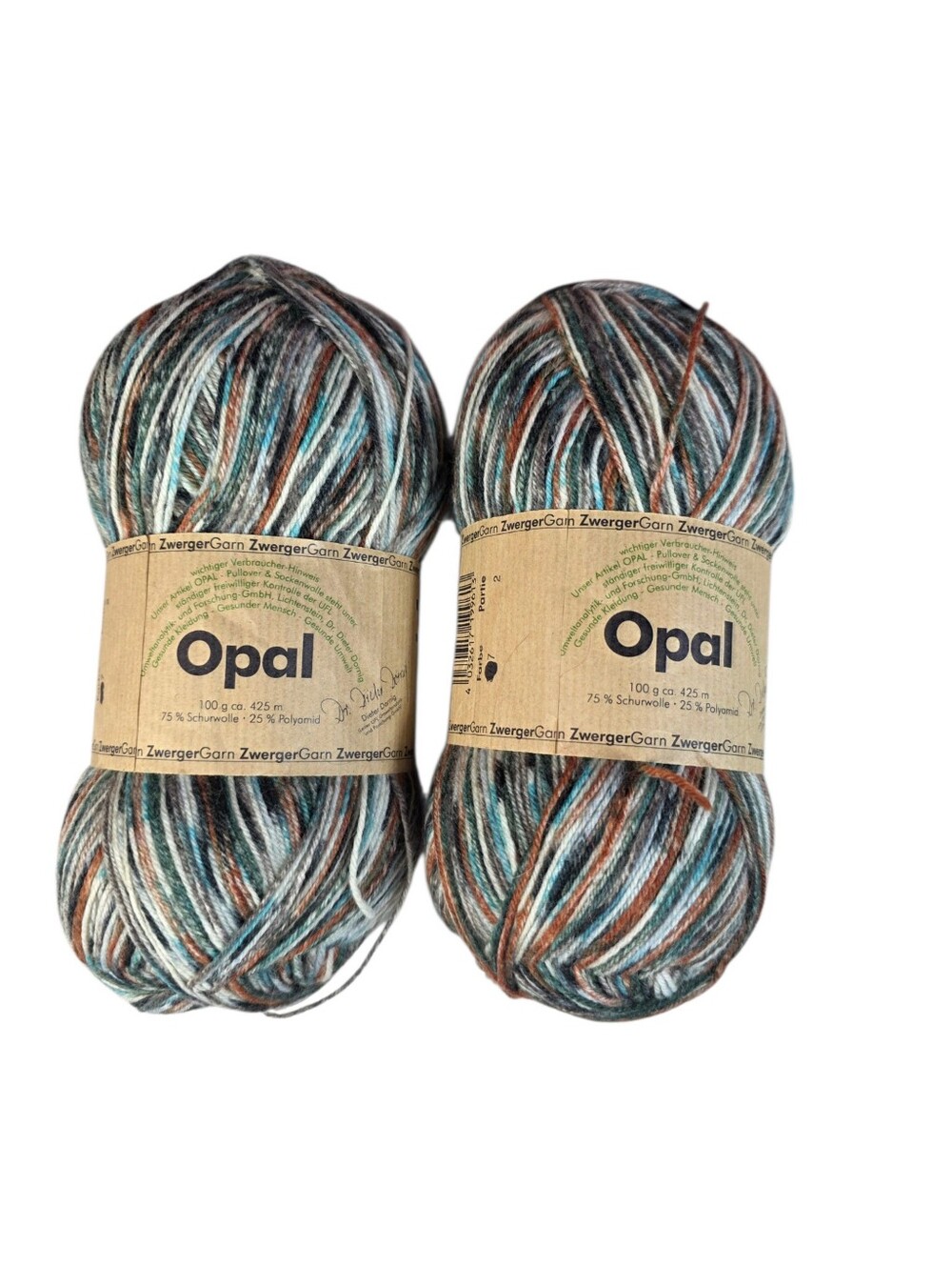 Opal German Sock Yarn 75% Wool 25% Nylon 100g Skein Lot of 2 3707